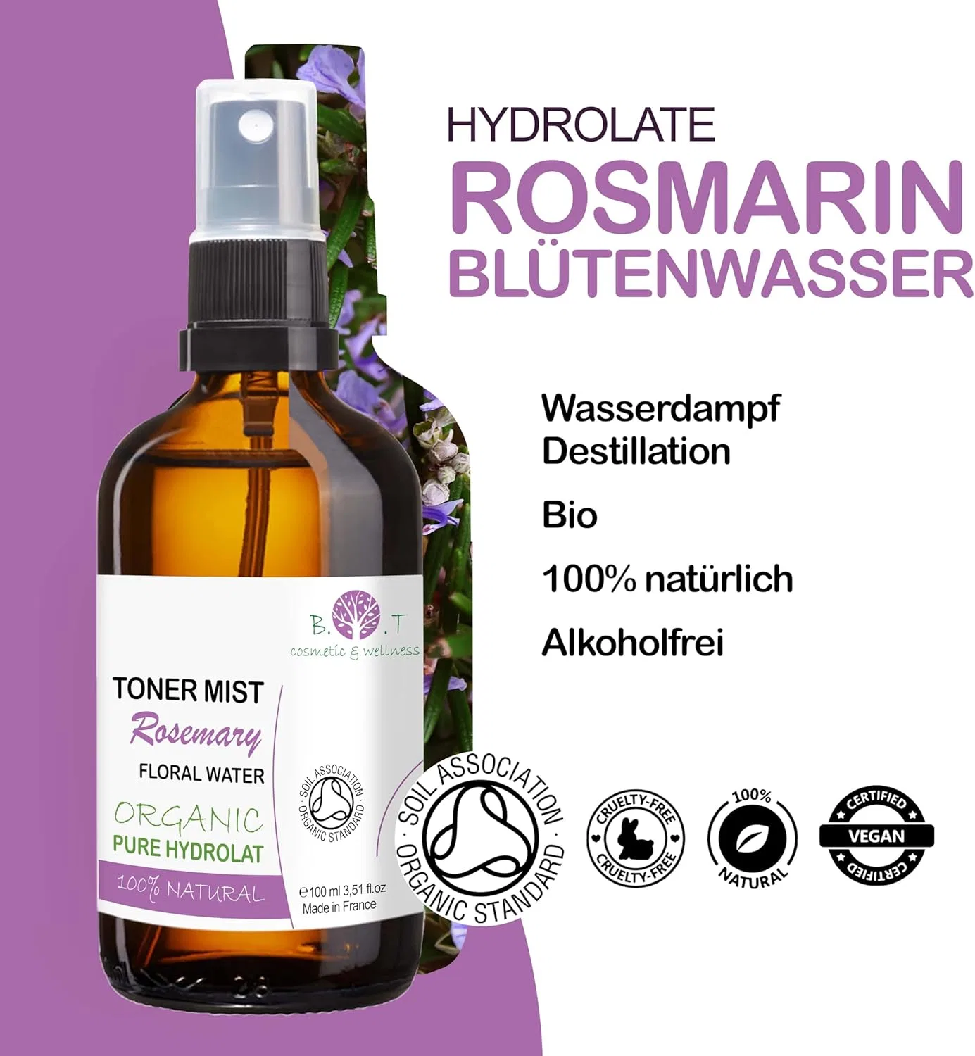 Спрей-тоник для лица и волос с розмариновой водой 250 мл B.O.T Cosmetic & Wellness — фото 2