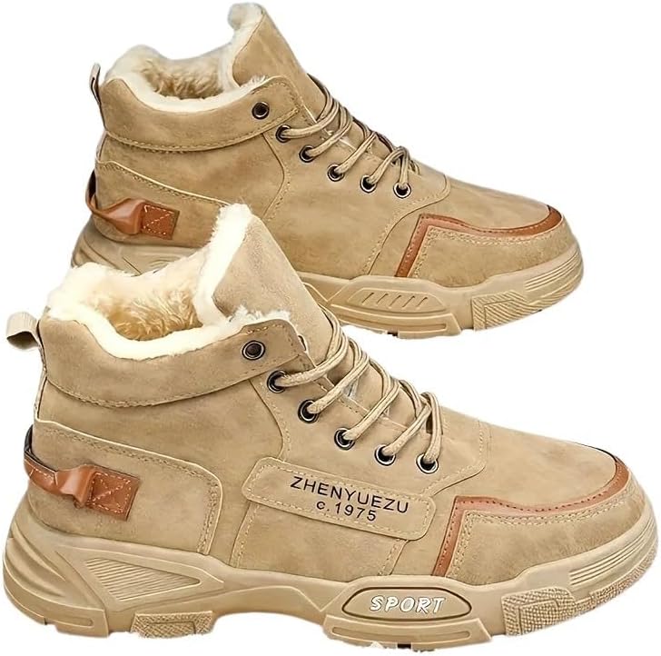 

Мужские зимние термо-сапоги с утеплителем и плюшевой флисовой подкладкой, с полосатым дизайном- шнуровка Minlaidian, хаки