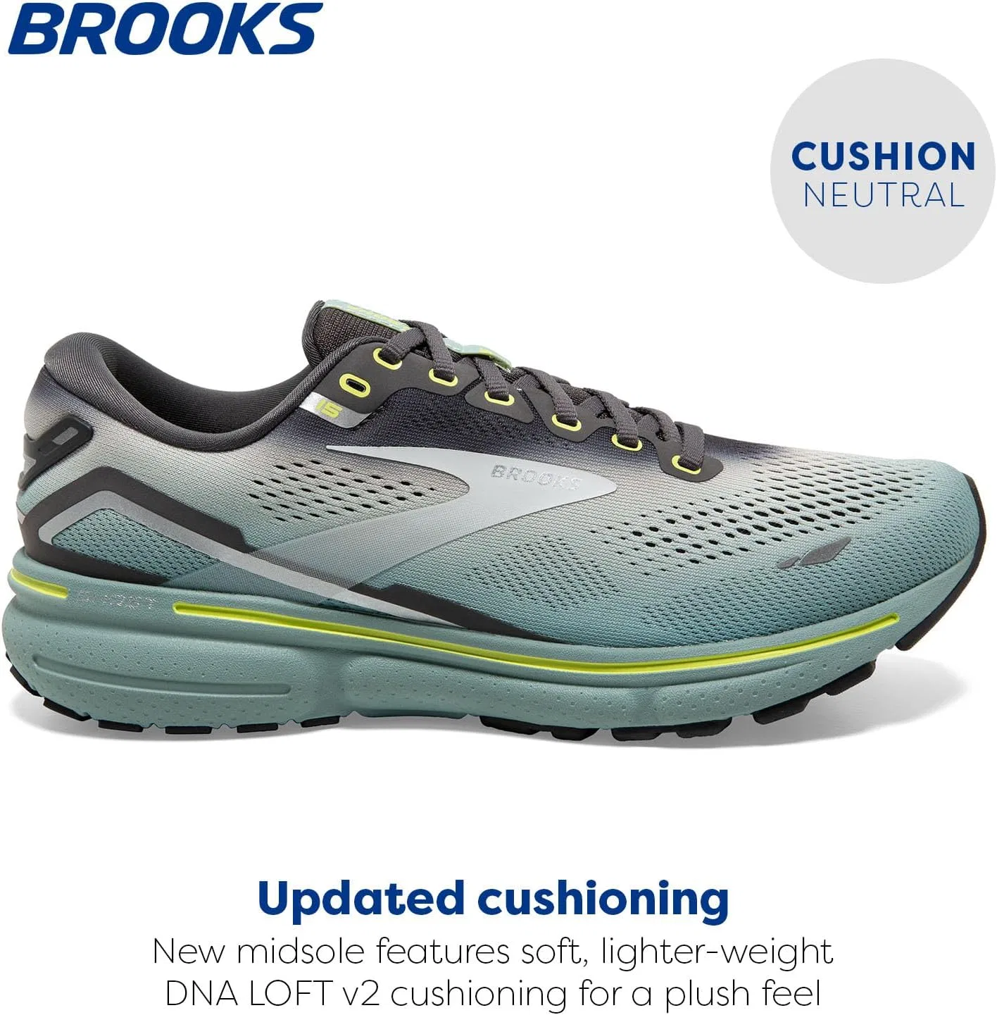 Мужские беговые кроссовки Brooks Ghost 15 нейтрального цвета, Black/Ebony/Nightlife — фото 2