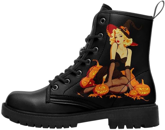

Готические боевые ботинки на Хэллоуин с жутким дизайном, унисекс панк ботинки до щиколотки для косплея и повседневной модной носки из кожи Awsole, черный