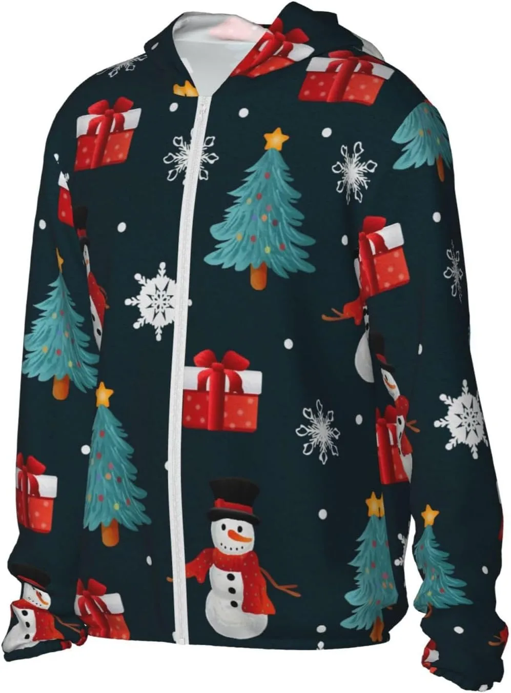 Толстовка с капюшоном Snowmen Christmas, защита от солнца, легкая, на молнии — фото 3