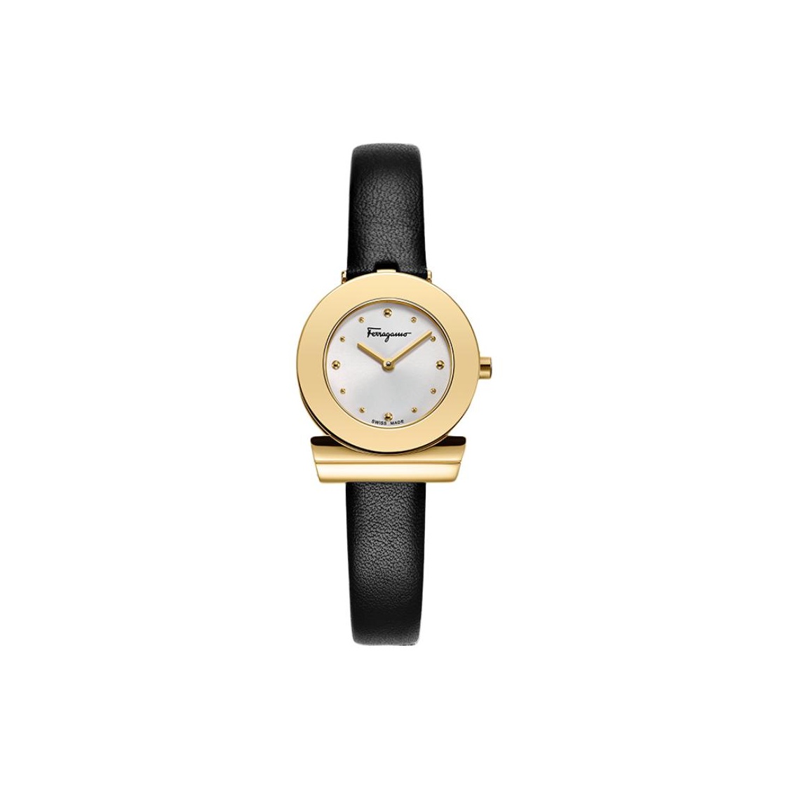 

Ferragamo Часы Wrist Watch Quartz Movement Cow Leather Strap 27mm White Dial Women's Watch, White Gold Dial Black Leather Strap