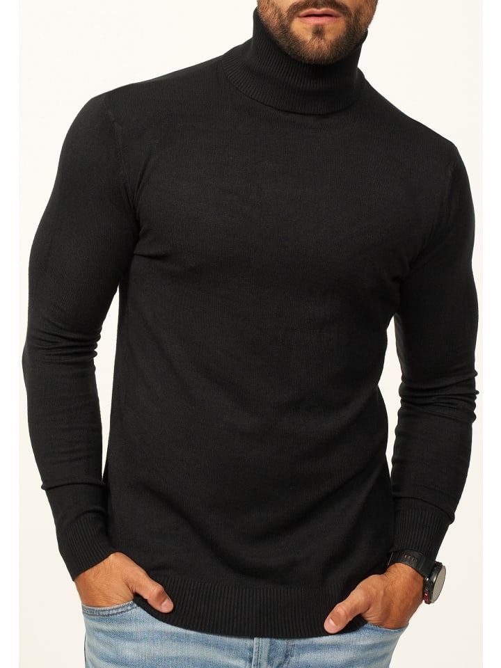 

DAILY COTTON Свитер с высоким воротником - тонкий вязаный приталенный свитер для мужчин черного цвета