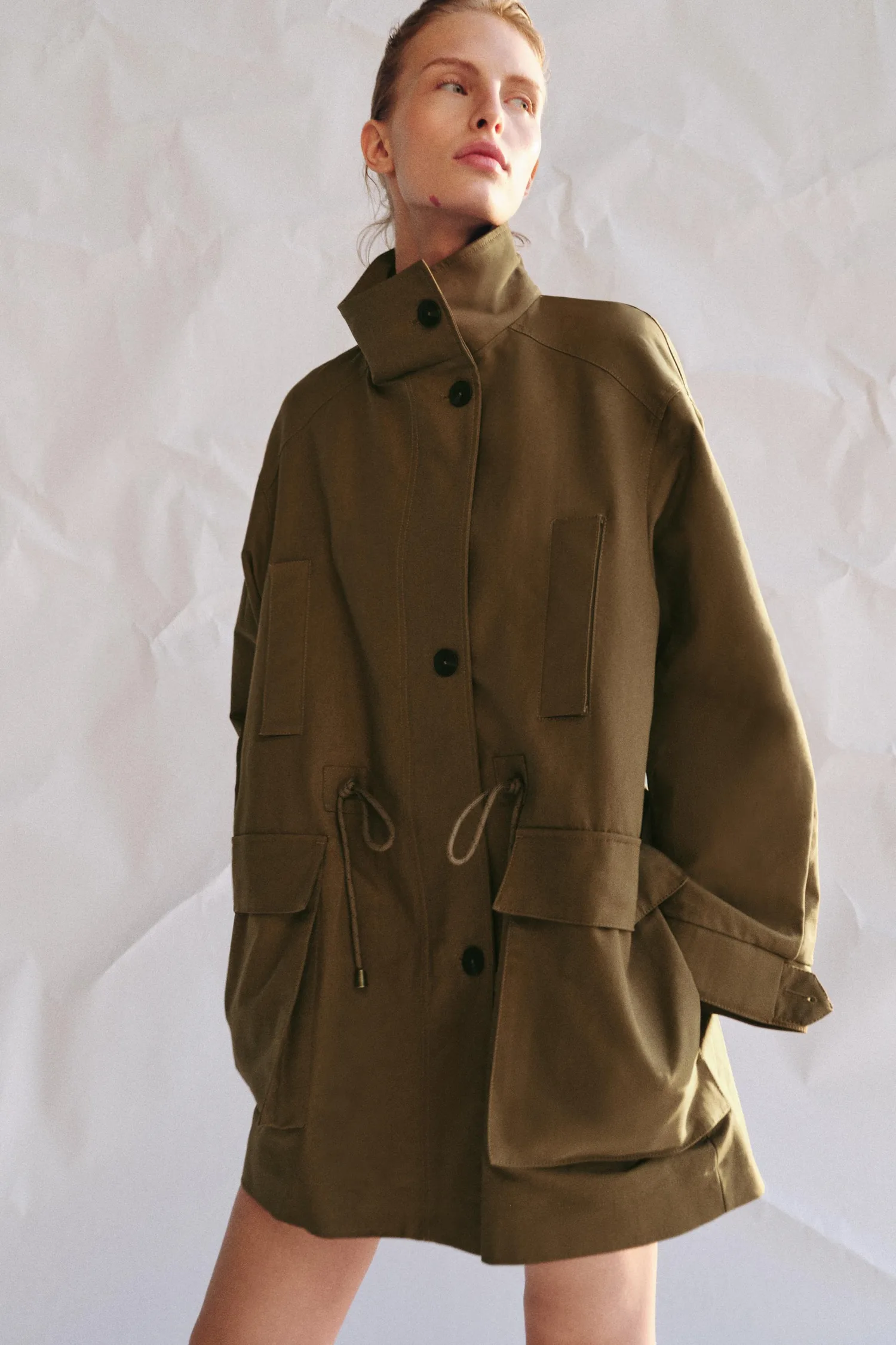 Парка Zw Collection Zara Oversize, светло-бежевый — фото 2