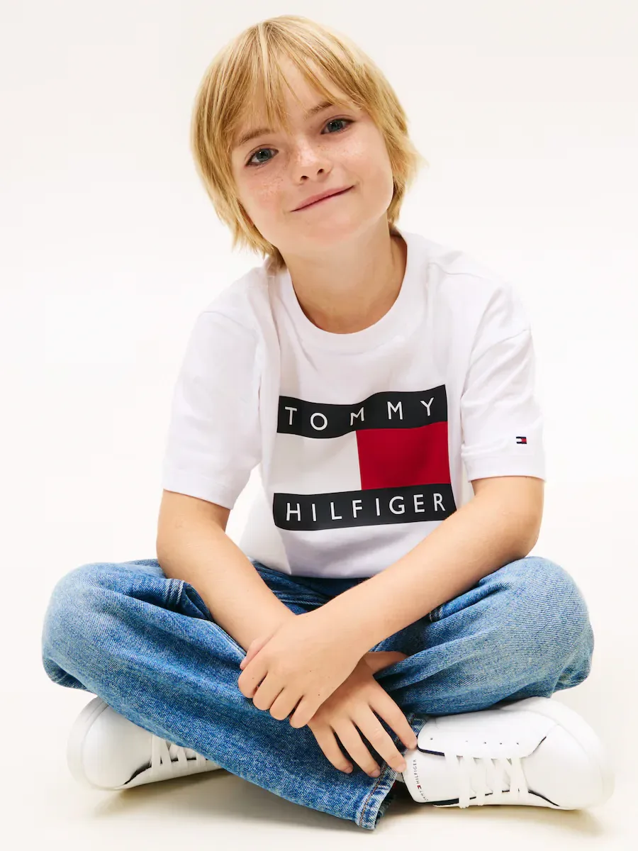 Детская футболка с логотипом флага на передней стороне Tommy Hilfiger, белый — фото 3