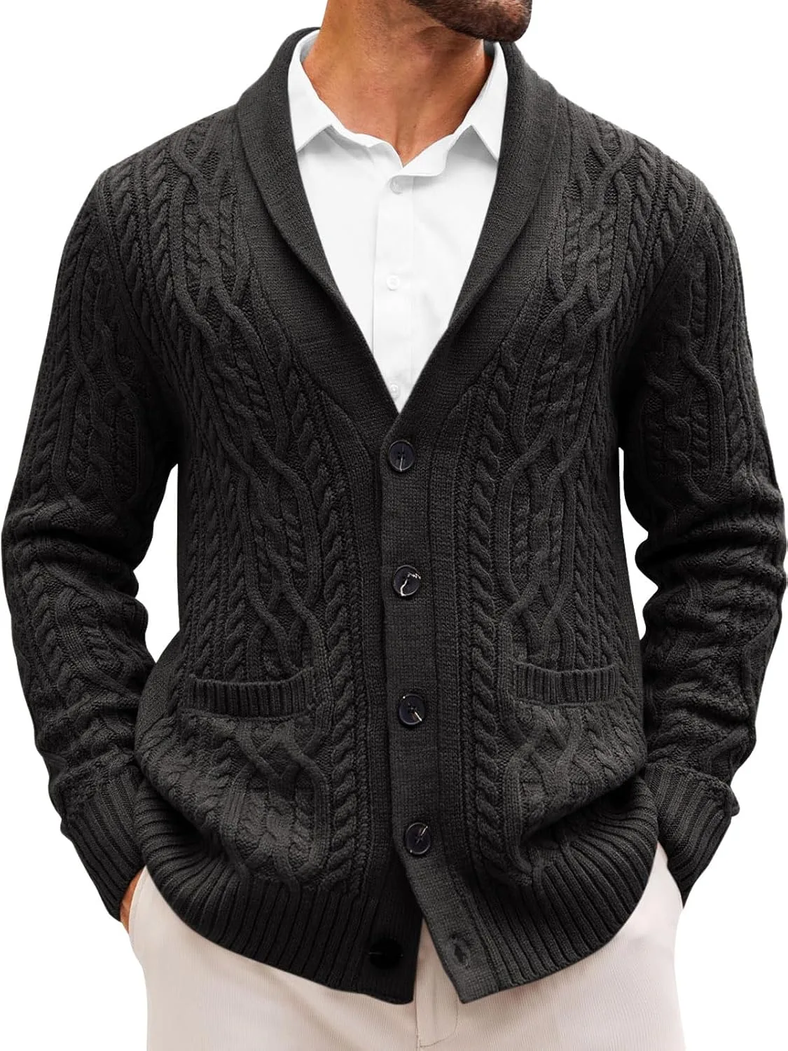 

Кардиган Runcati с воротником-шалью, кабельная вязка, зимний