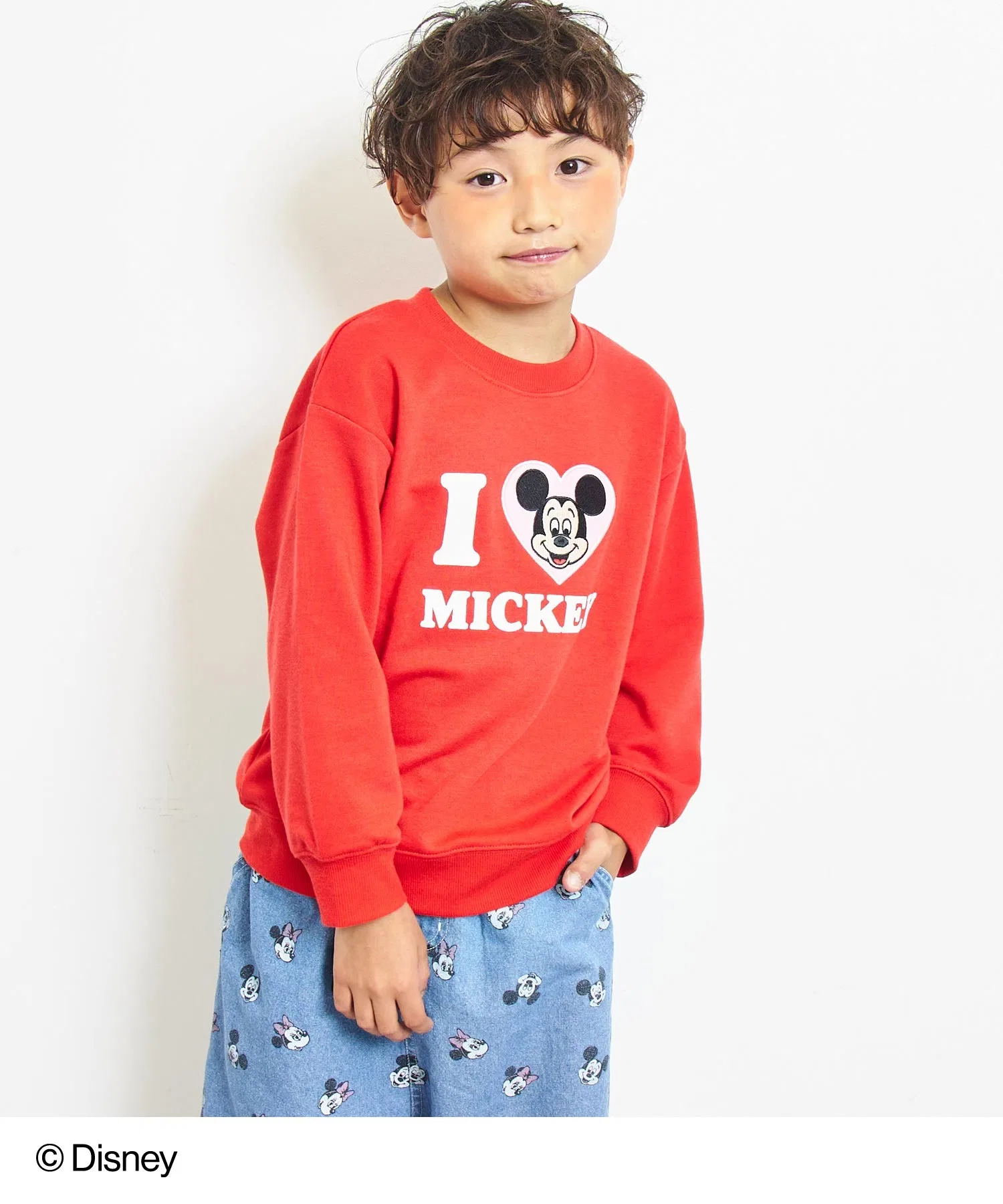 【Disney】<Микки и Минни> ANAP KIDS I LOVE Дизайн: объемная толстовка-пуловер 【Комплект для родителей и детей】