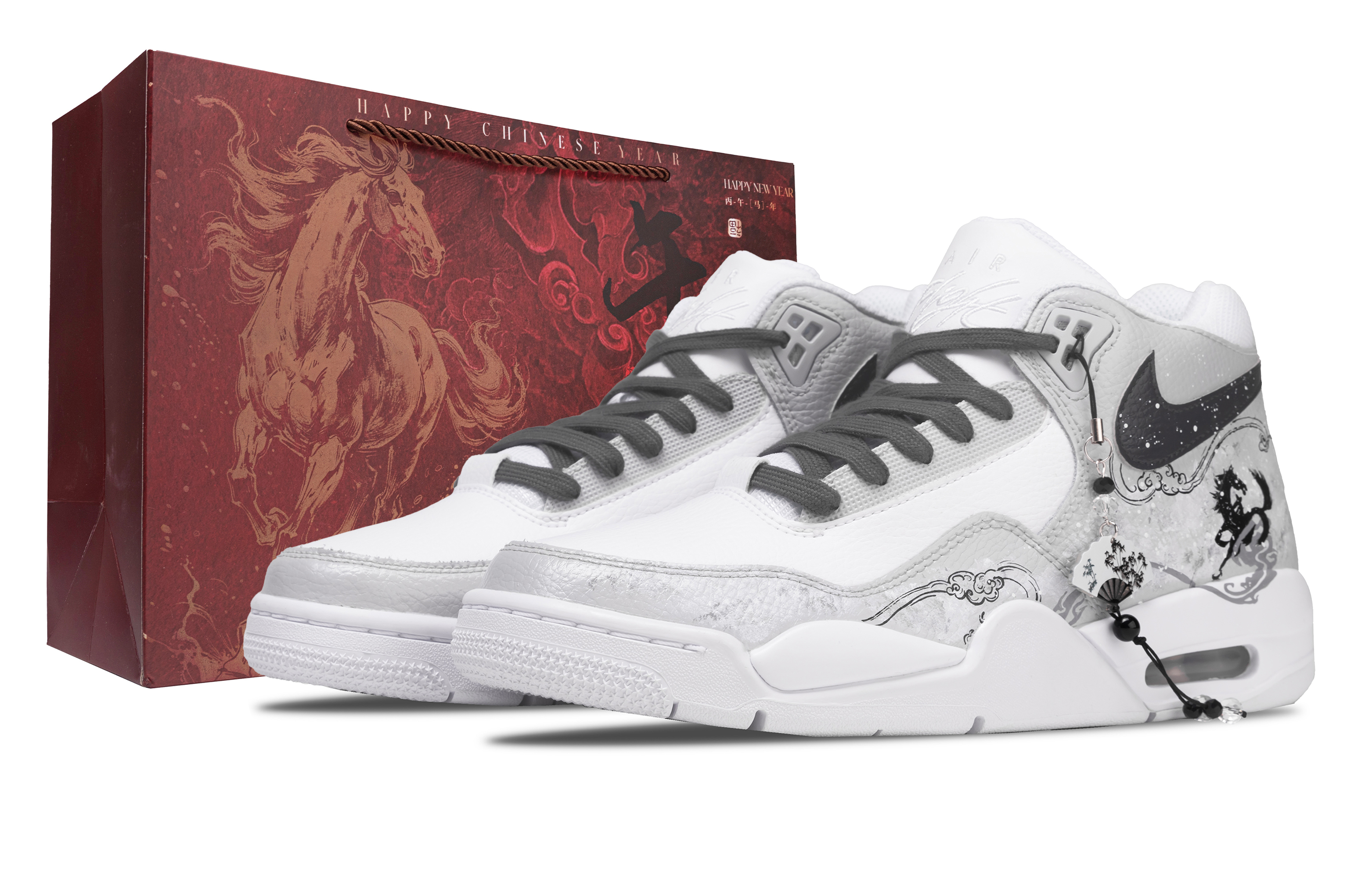 

Nike Кроссовки баскетбольные Flight Legacy Ink Shadow Cloud Dash Mid top Vintage Unisex бело-серые