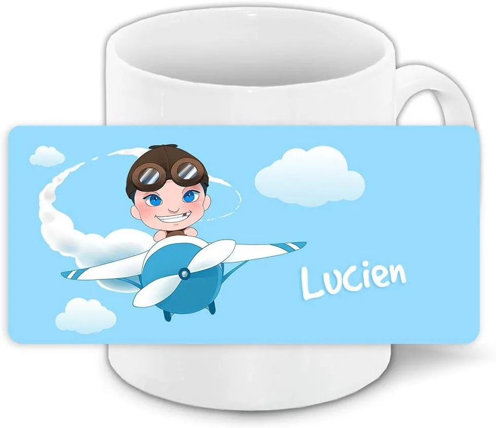 Керамическая кружка для мальчика Lucien с самолетом и пилотом Eurofoto