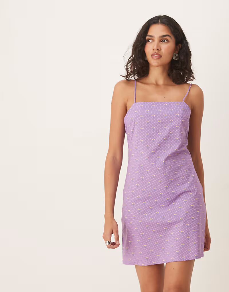 

Платье-мини в горошек сиреневого и вишневого цвета Collective The Label