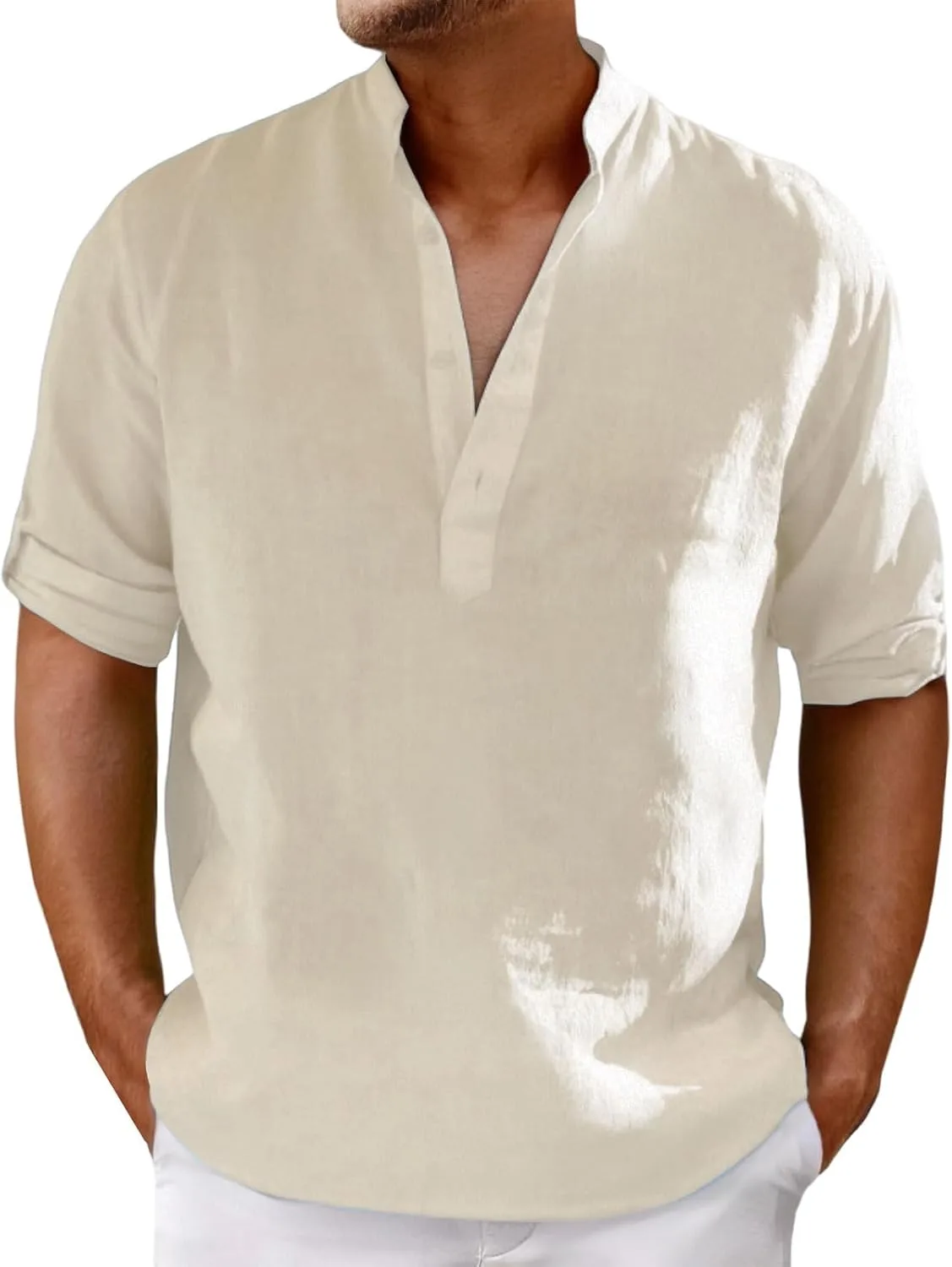 

Мужская рубашка хенли из хлопка и льна с длинными рукавами и отложным воротником evzosrz