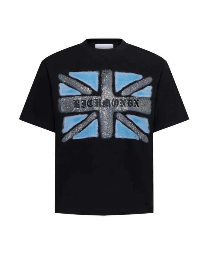 

Футболка с выцветшим принтом и логотипом британского флага. Richmond, черный