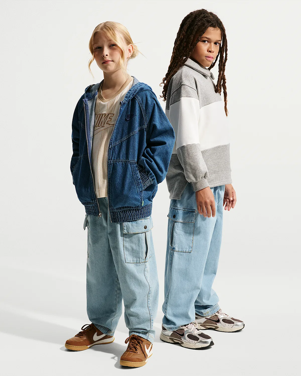 Детские джинсовые карго штаны Nike Sportswear Collection, Light Armory Blue/Light Armory Blue/Wheat/Light Armory Blue