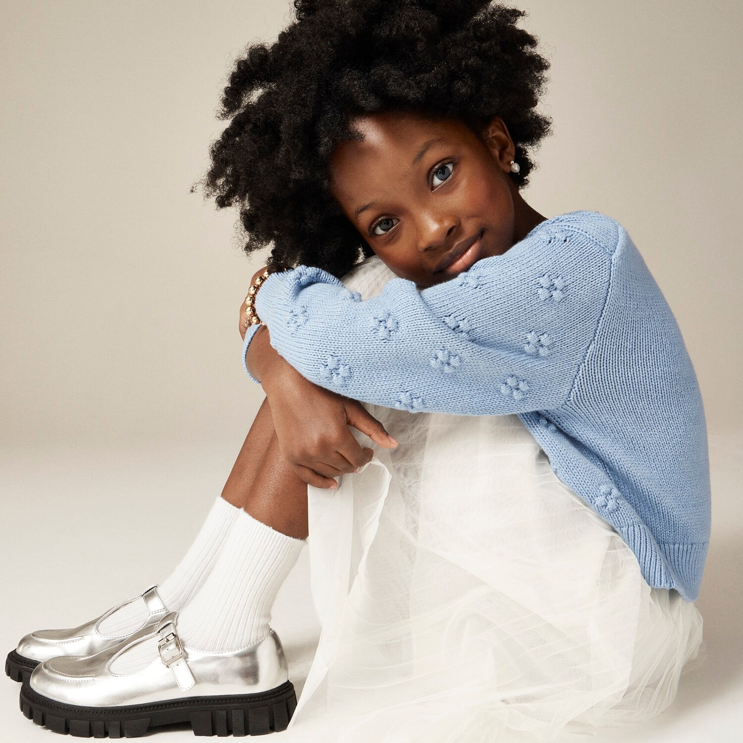 

Укороченный свитер с помпоном для девочек J.Crew, синий