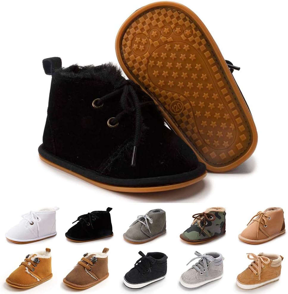 

Детские пинетки для мальчиков и девочек из флиса с противоскользящей мягкой подошвой, первые ботиночки для малыша, теплые обувь CARREAN, 1-Black