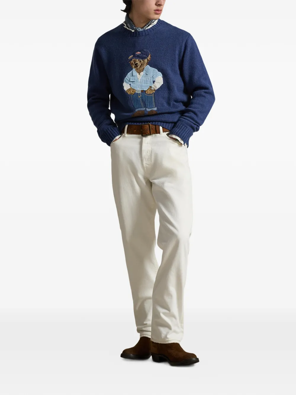 Свитер с круглым вырезом и вышивкой Polo Ralph Lauren, синий — фото 2