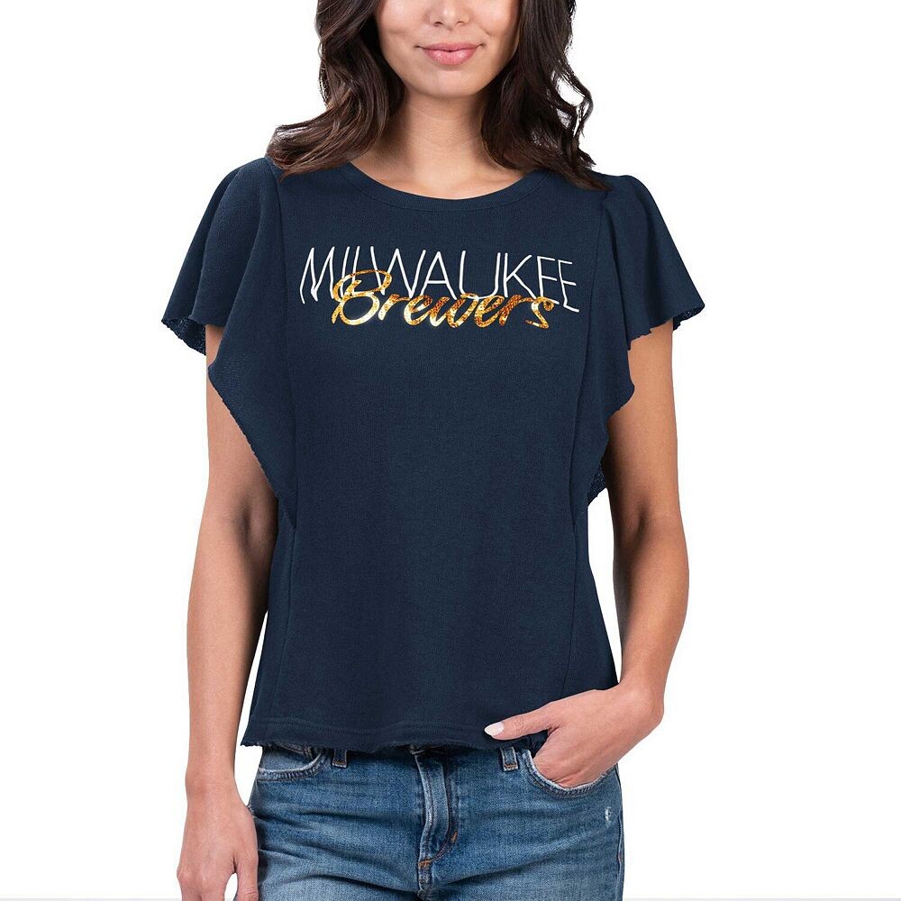 

Женская темно-синяя футболка G-III 4Her by Carl Banks Milwaukee Brewers Crowd Wave, цвет Brw Navy