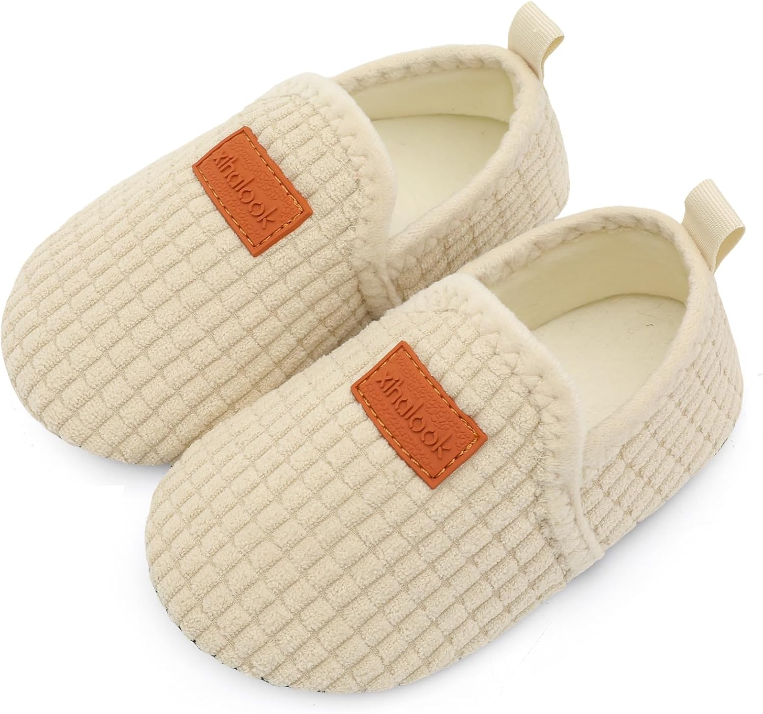 

Домашние тапочки для детей XIHALOOK для мальчиков и девочек с микрофлисовой подкладкой, уютные, с подошвой против скольжения, бежевый