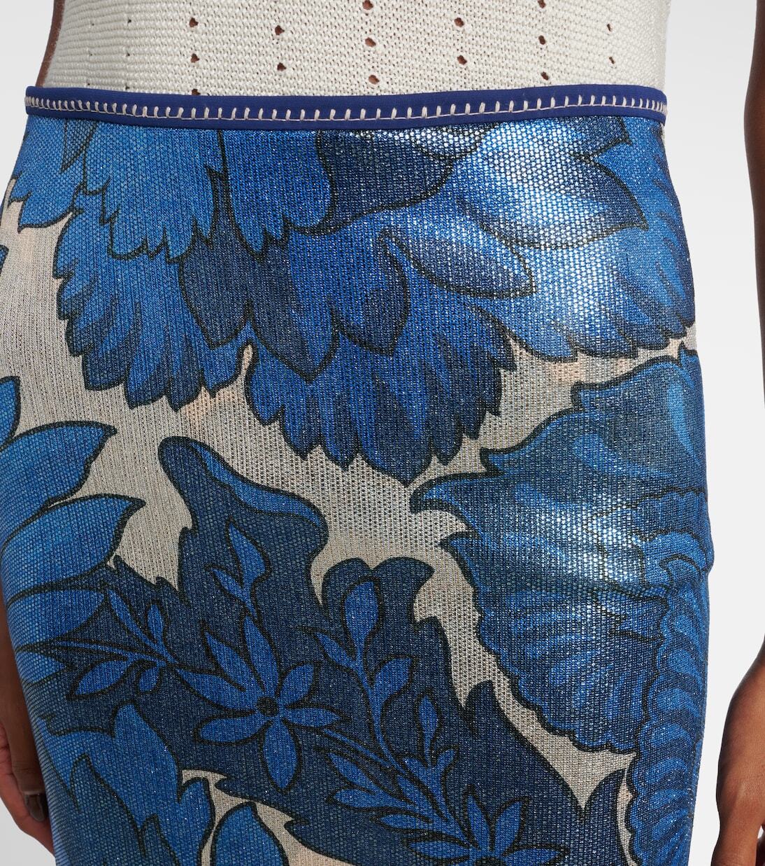 Асимметричная юбка макси из ламе с принтом Etro, Azzurro — фото 4