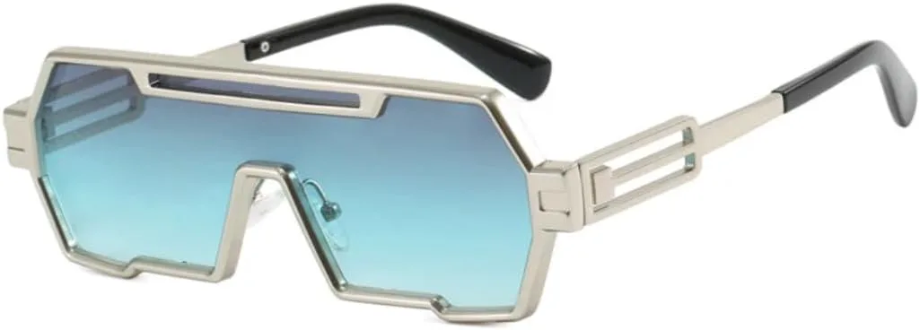 

Металлические солнцезащитные очки в стиле стимпанк, модные, с большой оправой, защитой от УФ-излучения UV400, нестандартной формы, цельные VVTWSSW, Silver Grey Blue