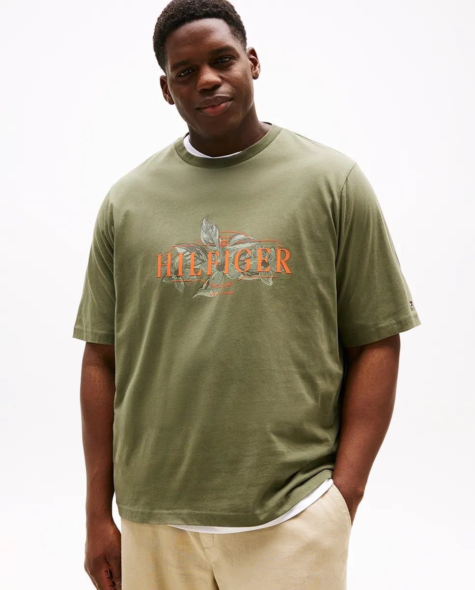 

Мужская футболка с коротким рукавом с принтом бренда, большие размеры Tommy Hilfiger, военный зеленый