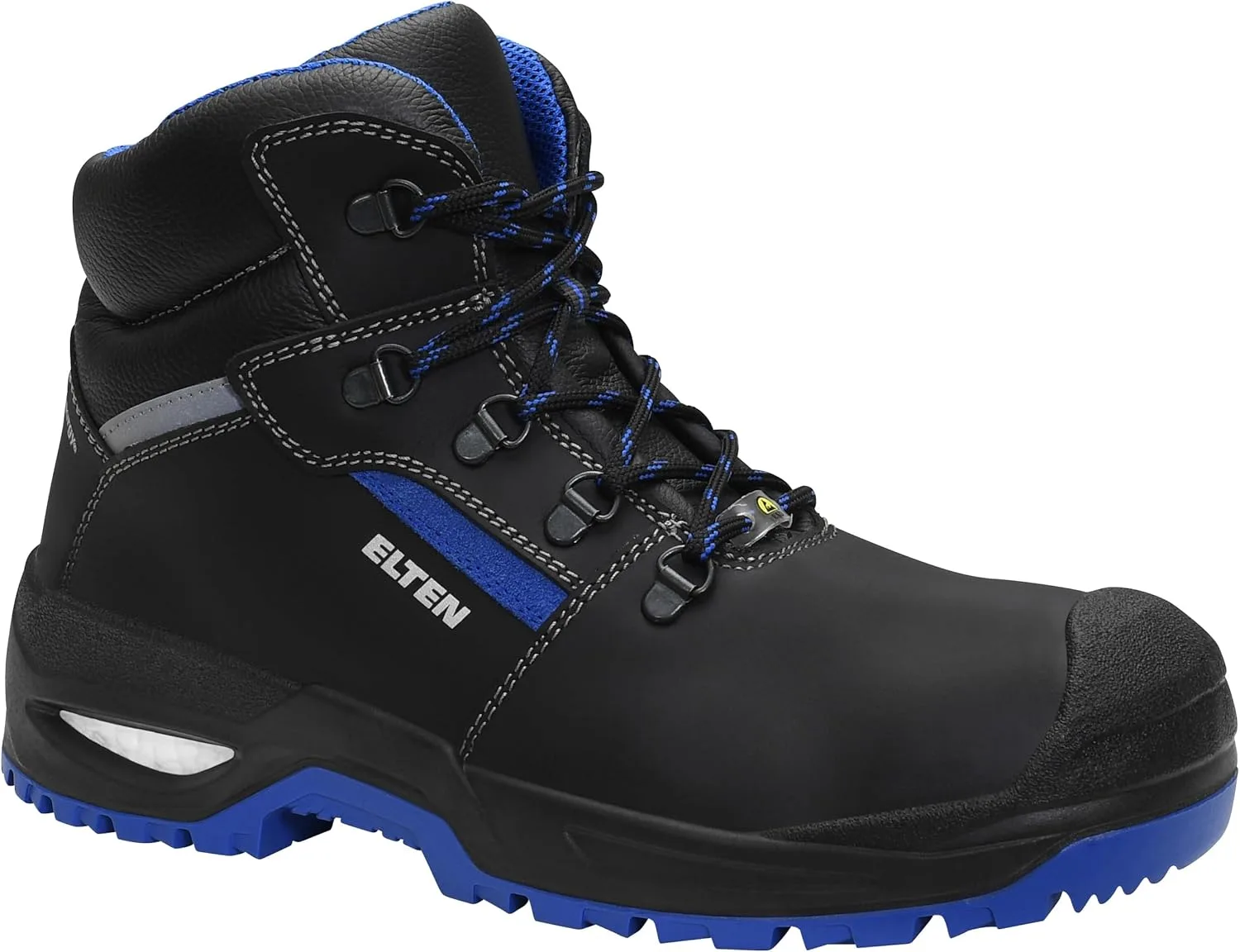Защитные ботинки ELTEN Leonardo XXSG Black-Blue Mid ESD S3, женские и мужские, кожаные, со стальным защитным носком, легкие, прочные, черный/синий