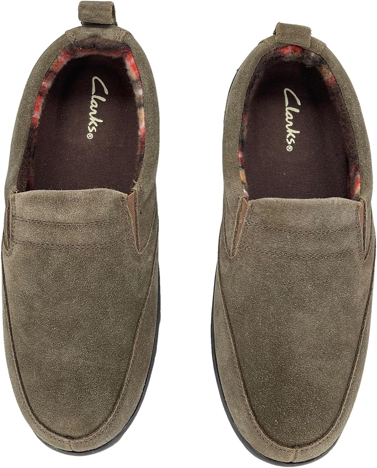Мужские тапочки Clarks с верхом из замши SAB30194A - закрытая задняя часть с двойной резинкой и съемной стелькой - домашние тапочки для мужчин для использования дома и на улице — фото 4