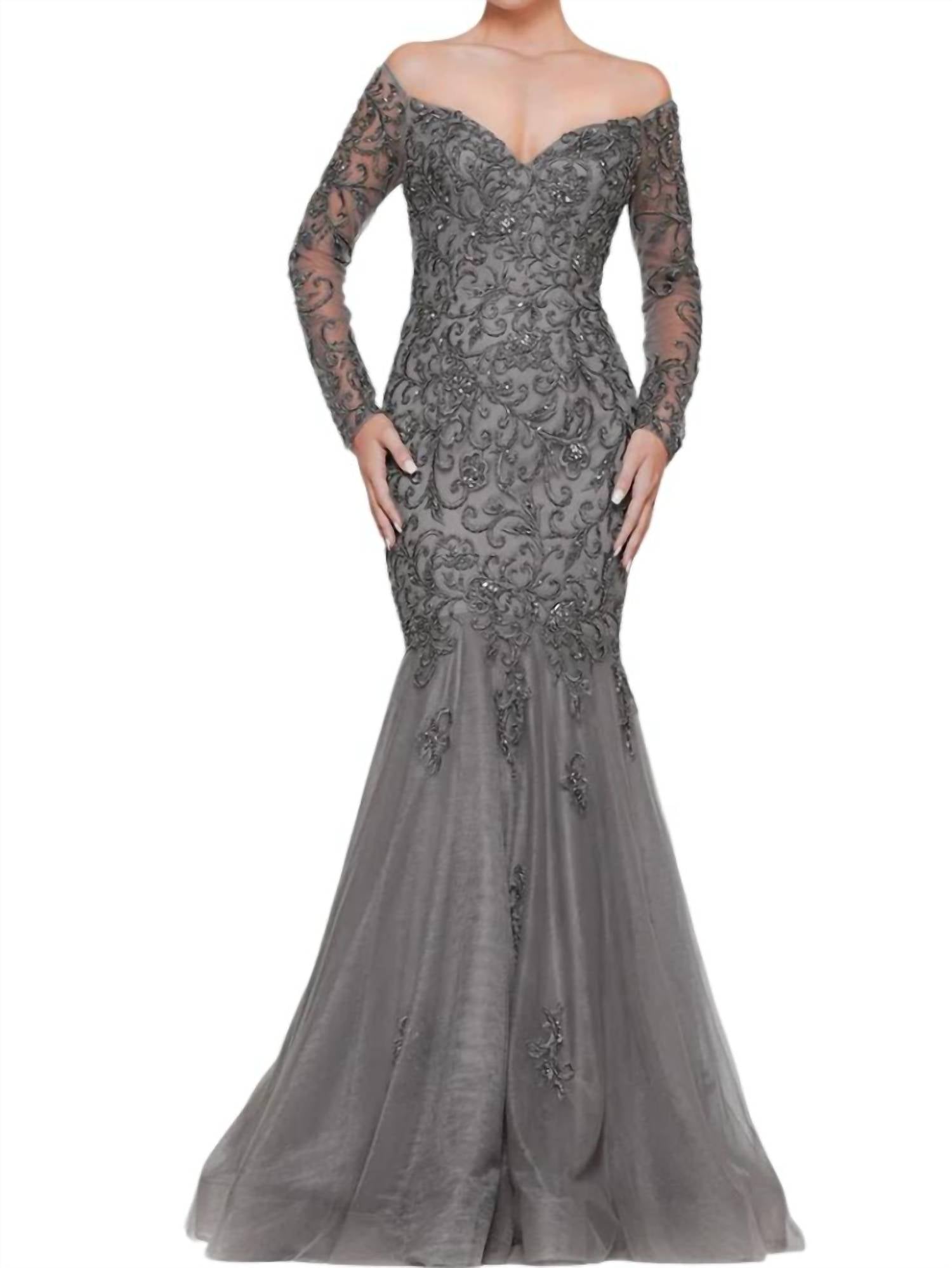 

Платье-русалка с вышивкой и бисером в угольно-сером цвете COLORS DRESS, серый