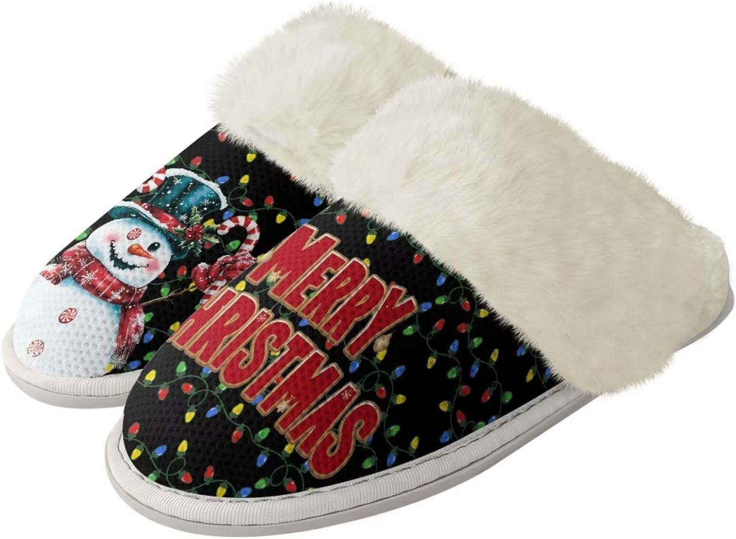 

Тапочки Srengjodk для женщин и мужчин, хлопковые фланелевые тапочки с меховой отделкой, домашние тапочки, рождественские тапочки для пары, размеры 36-47, Retro Xmas Print