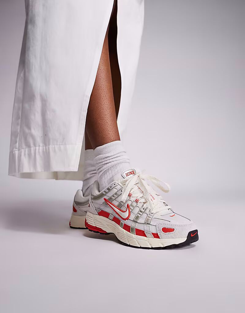 Кроссовки Nike P-6000 в кремово-белом и красном цветах — фото 4