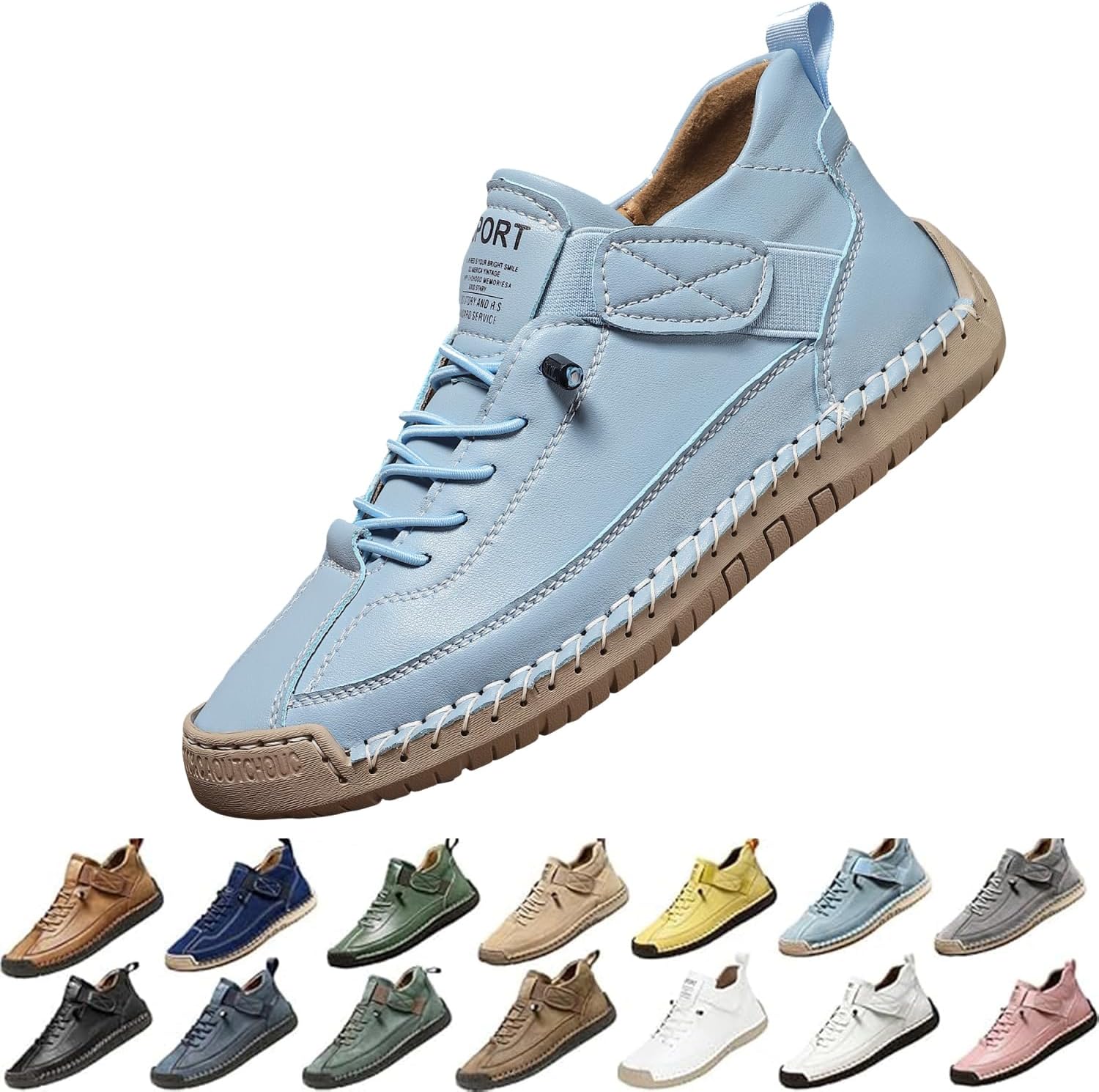 

Комфортные ортопедические кроссовки, повседневные легкие слипоны для спорта, унисекс регулируемые кожаные кроссовки Generic, светло-голубой