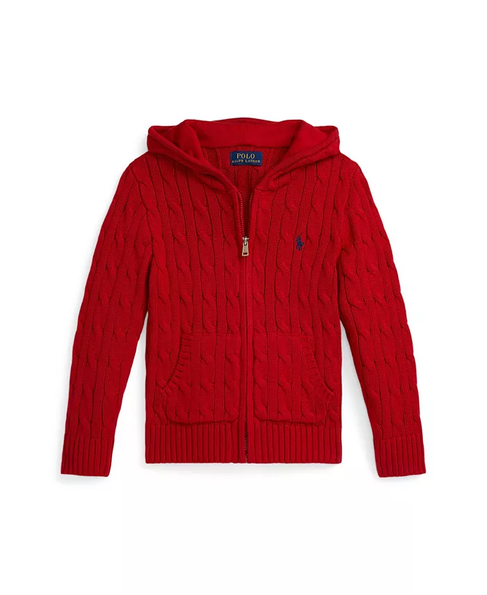 

Капюшон с кабельным узором из хлопка, молния по всей длине Polo Ralph Lauren, красный