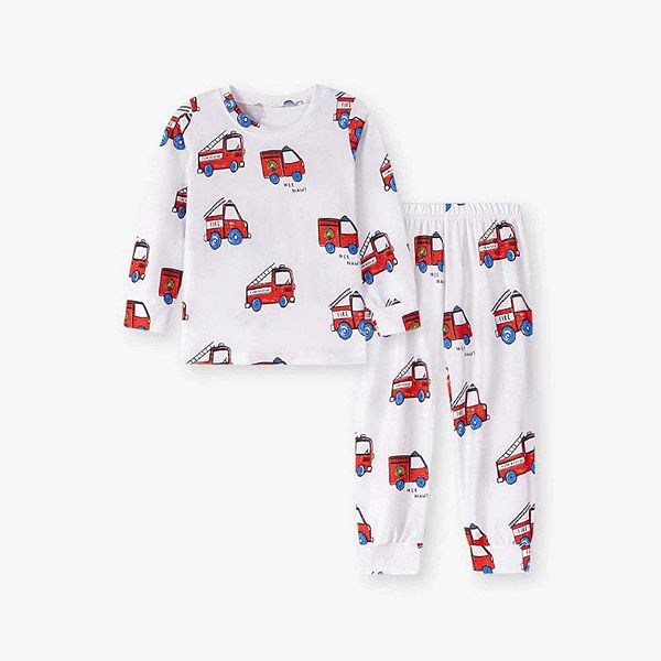 

Детский комплект пижамы с пожарной машиной, футболка с длинным рукавом и штаны, дизайн с мультяшным пожарным Mykids-Usa