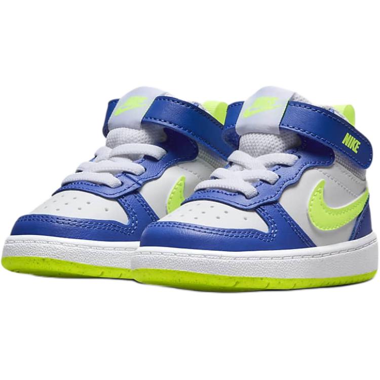 Nike Court Borough 2 Противоскользящие Износостойкие Полувысокие Ботинки для Малышей Синий Белый Голубой Космос/Белый/Неоново-Желтый — фото 3
