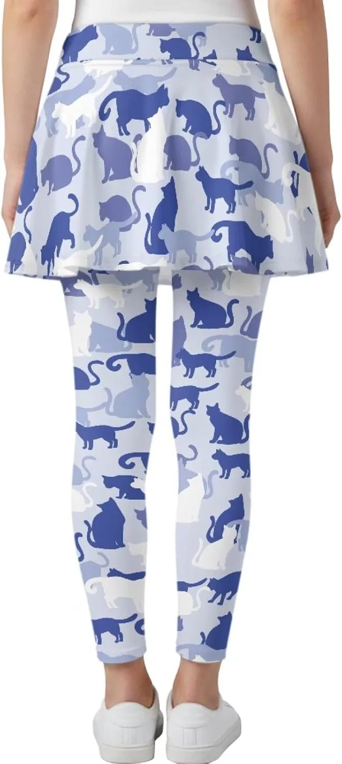 Леггинсы с юбкой для девочек, Hresuewn, Camouflage Blue White Cat — фото 2