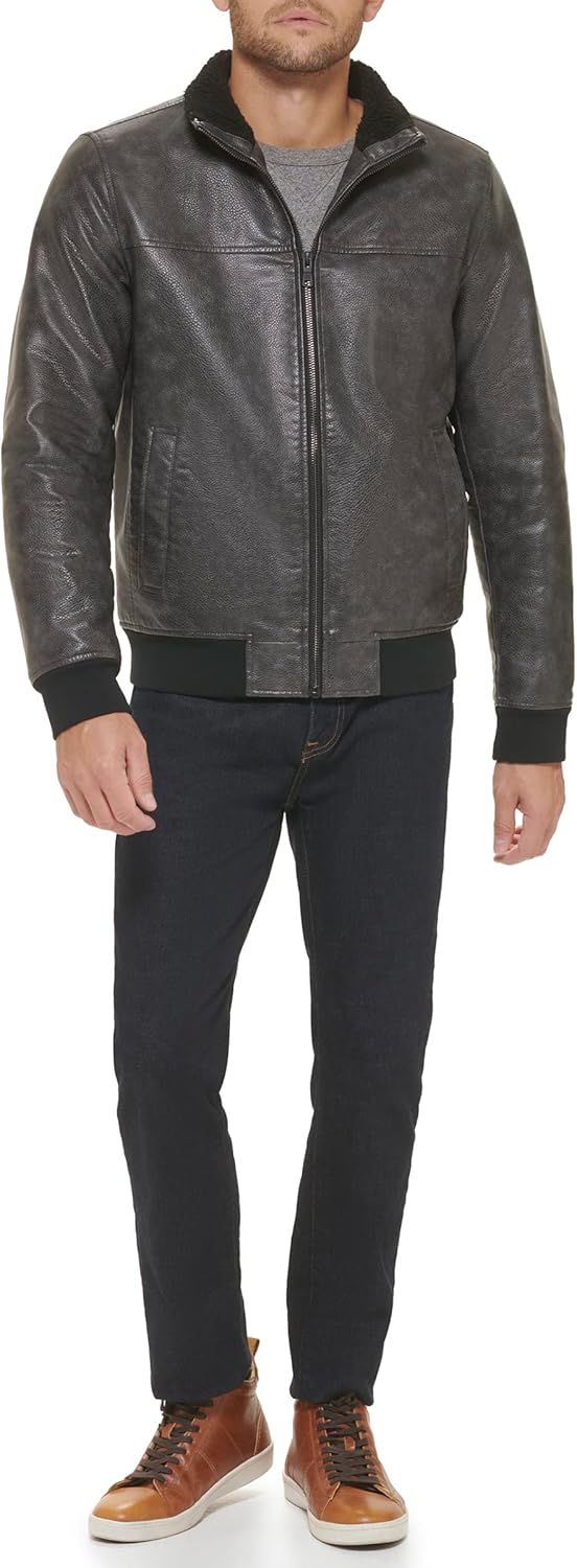 Мужская куртка-бомбер из искусственной кожи Tommy Hilfiger, Black Sherpa Collar — фото 2