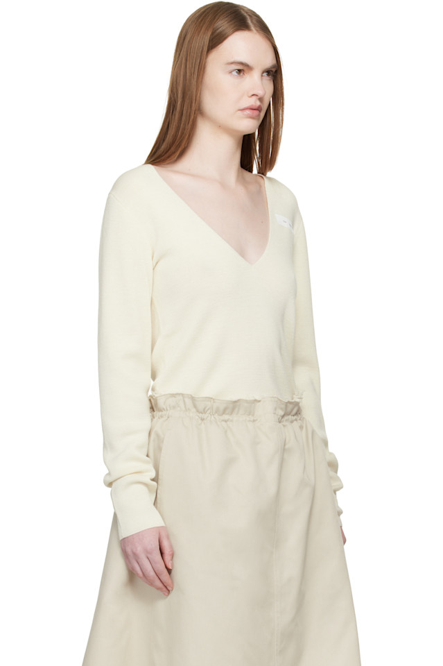 Шерстяной свитер с V-образным вырезом Mm6 Maison Margiela, Off-White — фото 2