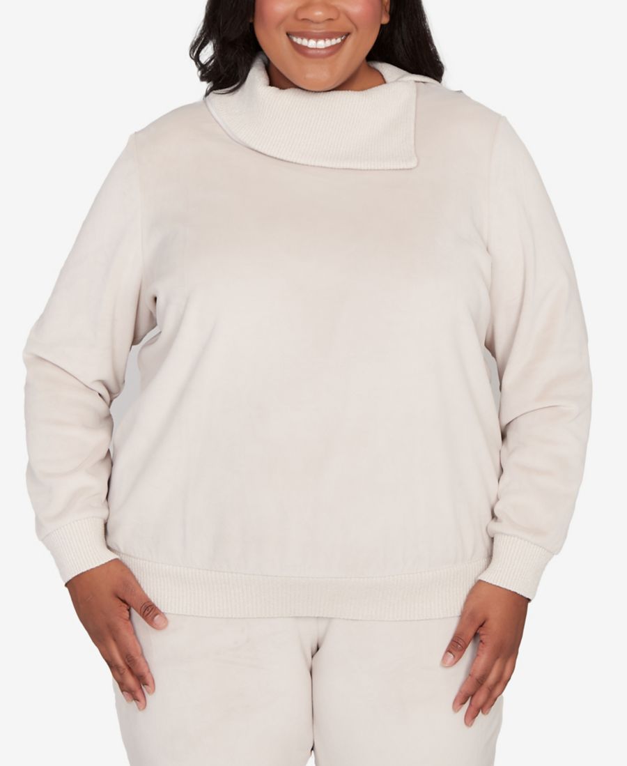 

Топ большого размера Calm Lux с блестящими деталями и вырезом-конвертом в стиле "успокоенный люкс" Alfred Dunner, Alabaster