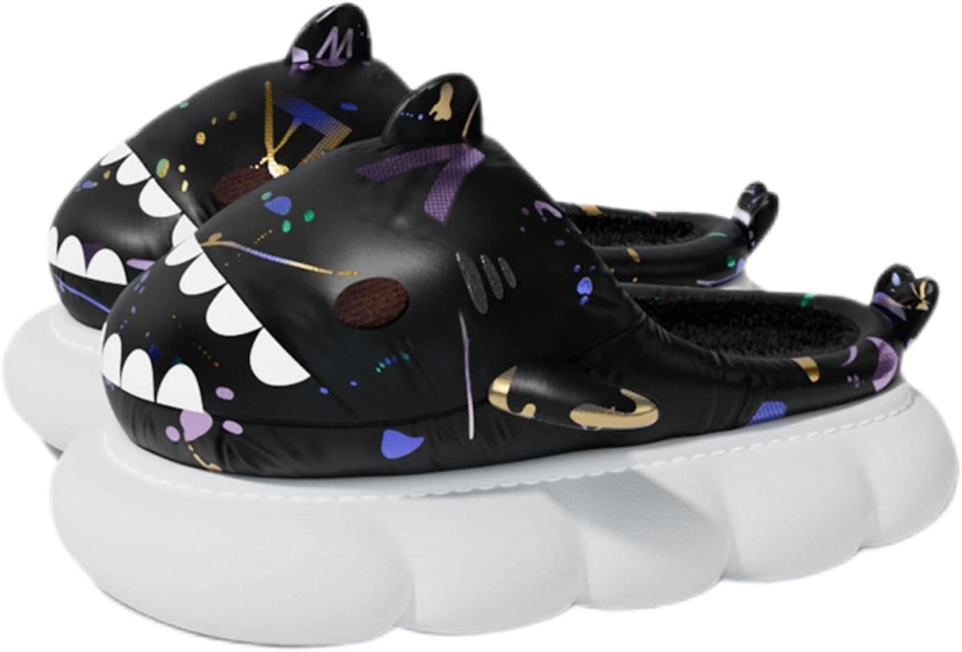 

Милые мультяшные тапочки с акулами Zureto из хлопка, зимние домашние и тапочки для женщин и мужчин, черный