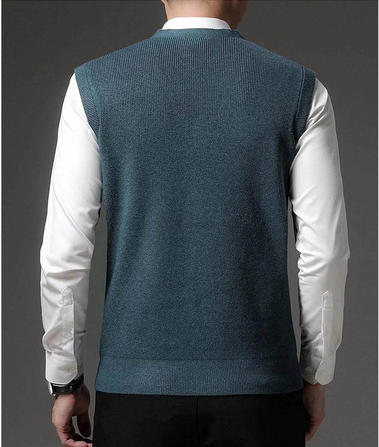 Мужской кардиган-жилет из шерсти Slim Fit вязаный безрукавный пуловер для повседневных комбинаций с пуговицами Generic, Night Orchid 1 — фото 3