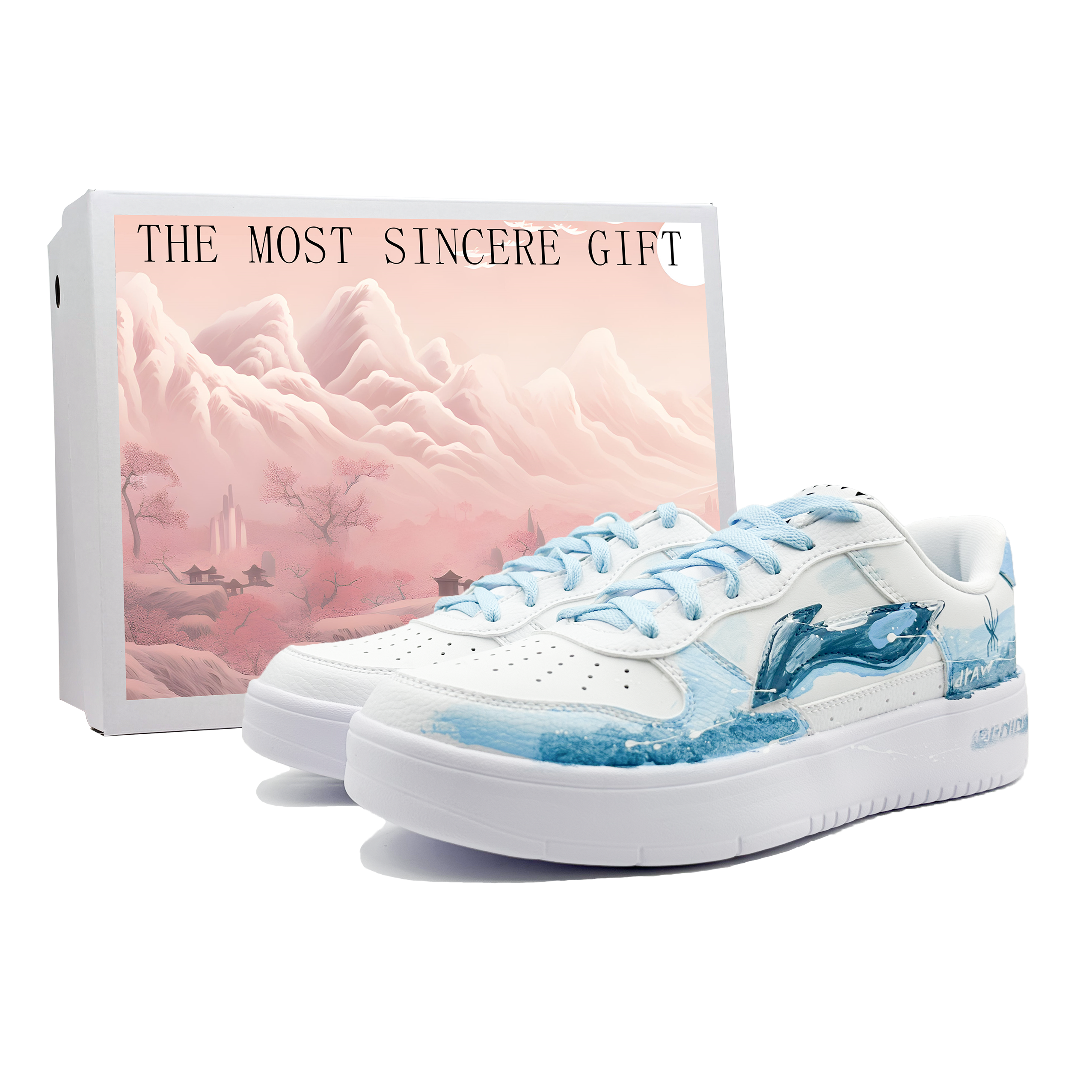 

LINING Кроссовки для скейтбординга Pontoon Boats, износостойкие, противоскользящие, низкие, мужские, сине-белые