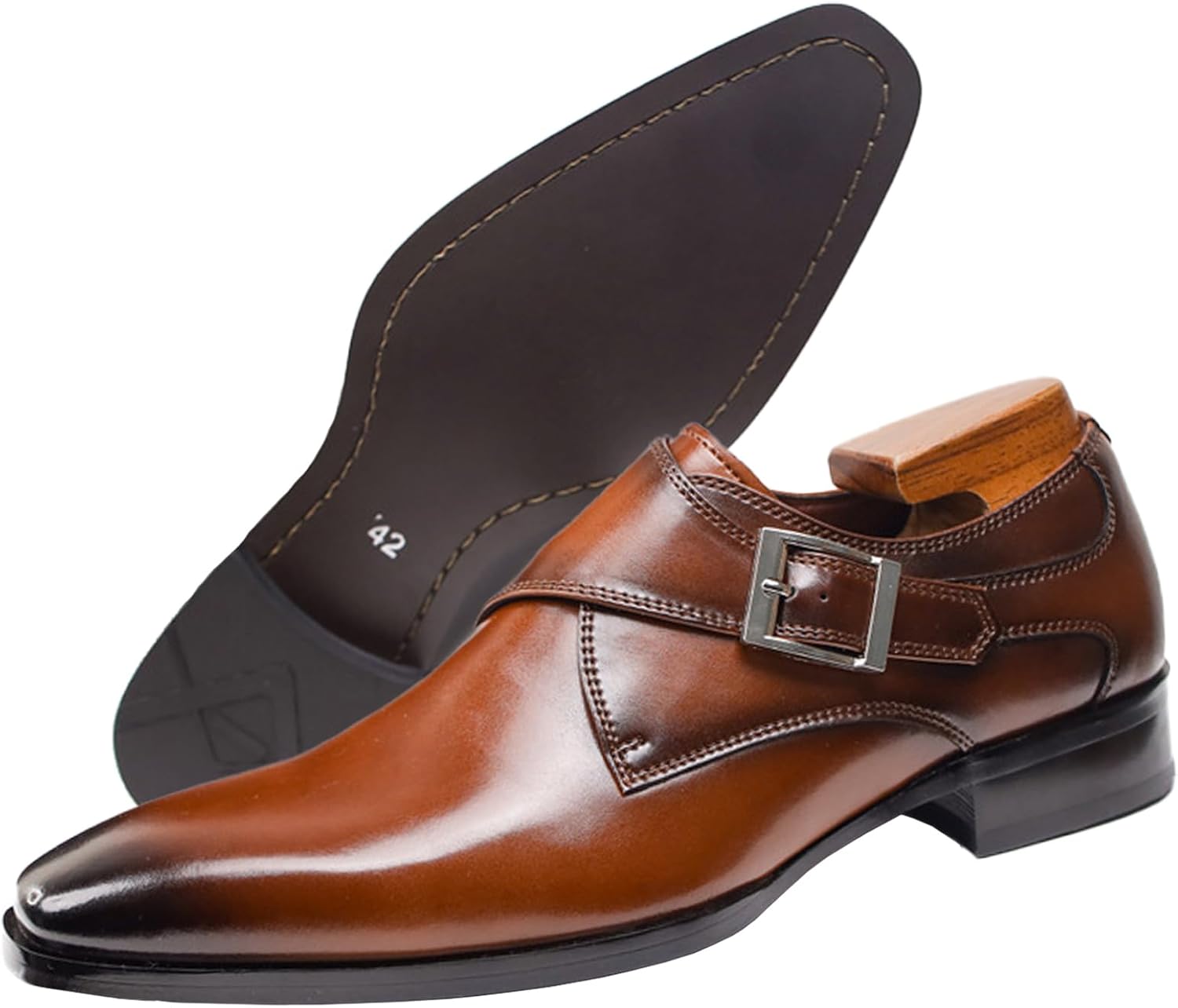 

Мужские туфли с монковской пряжкой из натуральной кожи, стильные лоферы с закрытым носком, без шнурков, низкие, для бизнеса, смокинга, формальные кожаные, противоскользящие, дышащие, повседневные Qooel, коричневый