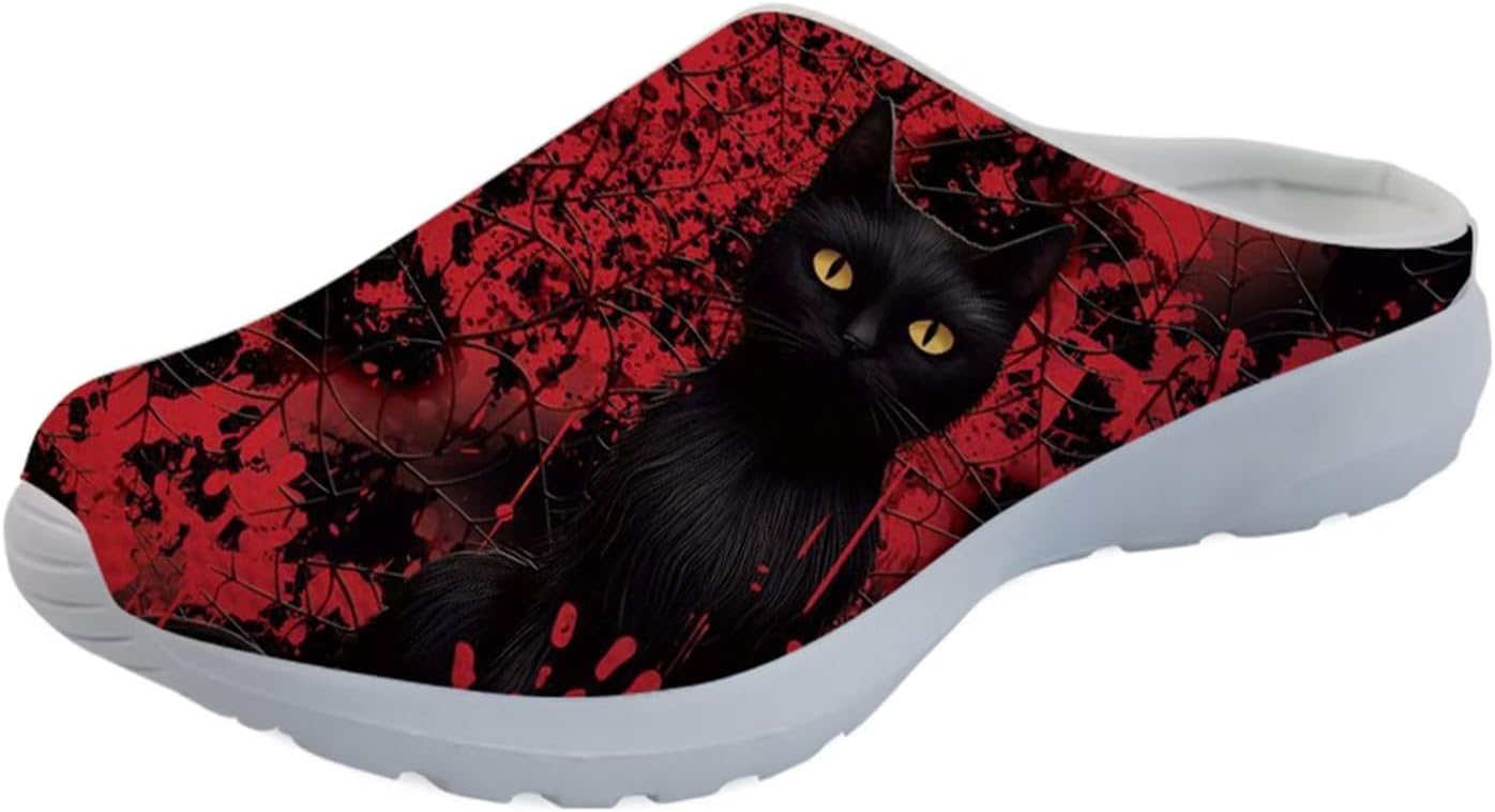 

Кроссовки-сабо Forchrinse с гавайской пальмой для мужчин и женщин, открытая пятка, легкие, дышащие, для дома, работы и спортзала, Black Cat Blood Web