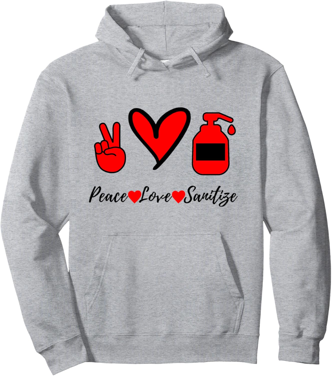 

Худи с надписью «Мир, любовь, дезинфекция рук» Hand Sanitizer Antibacterial Funny Gift, серый