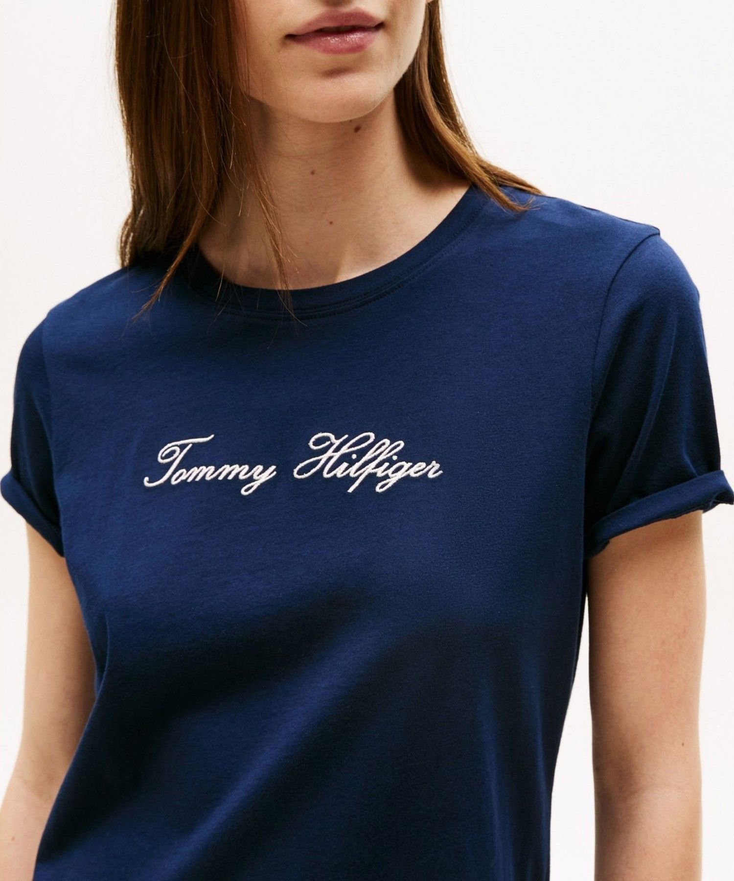 Футболка с коротким рукавом и круглым вырезом, с люрексом и надписью TOMMY HILFIGER, Navy C1G — фото 2