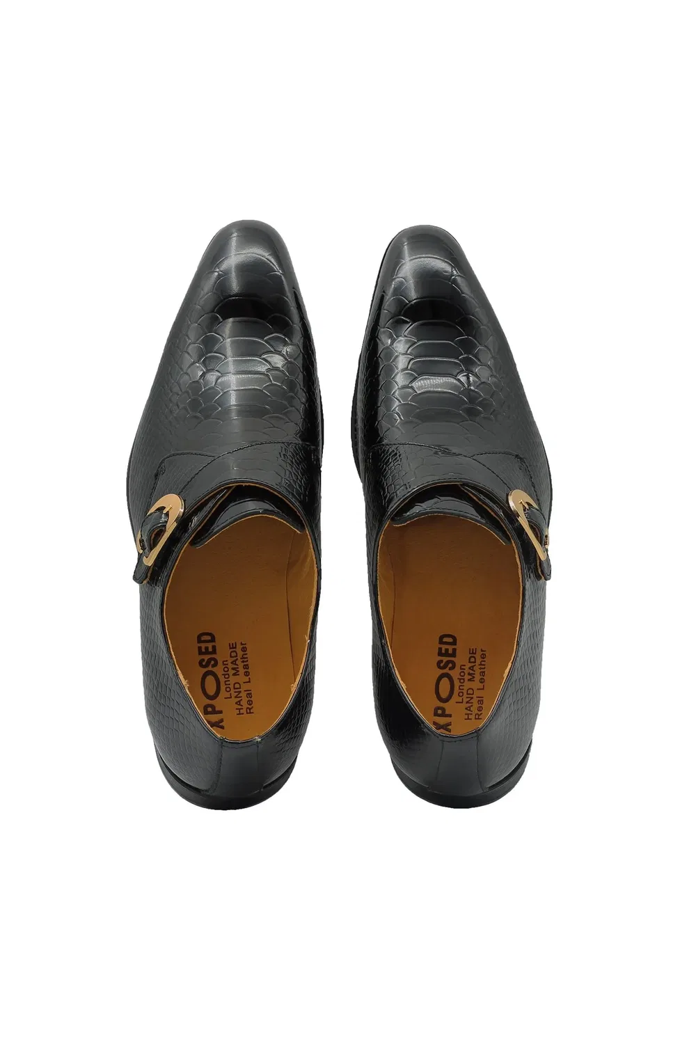 Monk Shoes из кожи с крокодиловым принтом Xposed, черный — фото 3