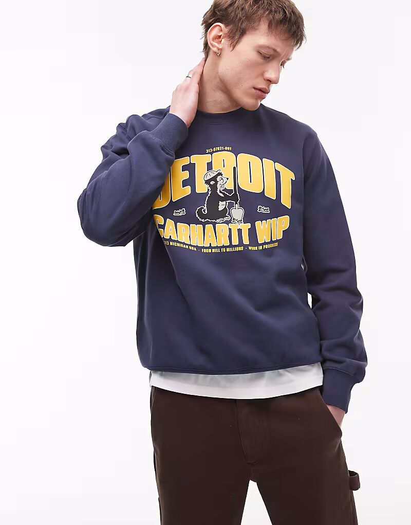 

Свитшот Carhartt WIP с графическим принтом в стиле андеграунд в темно-синем цвете