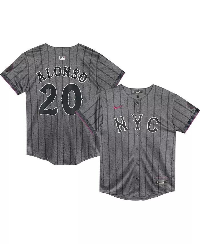 

Джерси игрока для дошкольников Пита Алонсо Graphite New York Mets 2024 City Connect Limited Nike, серый