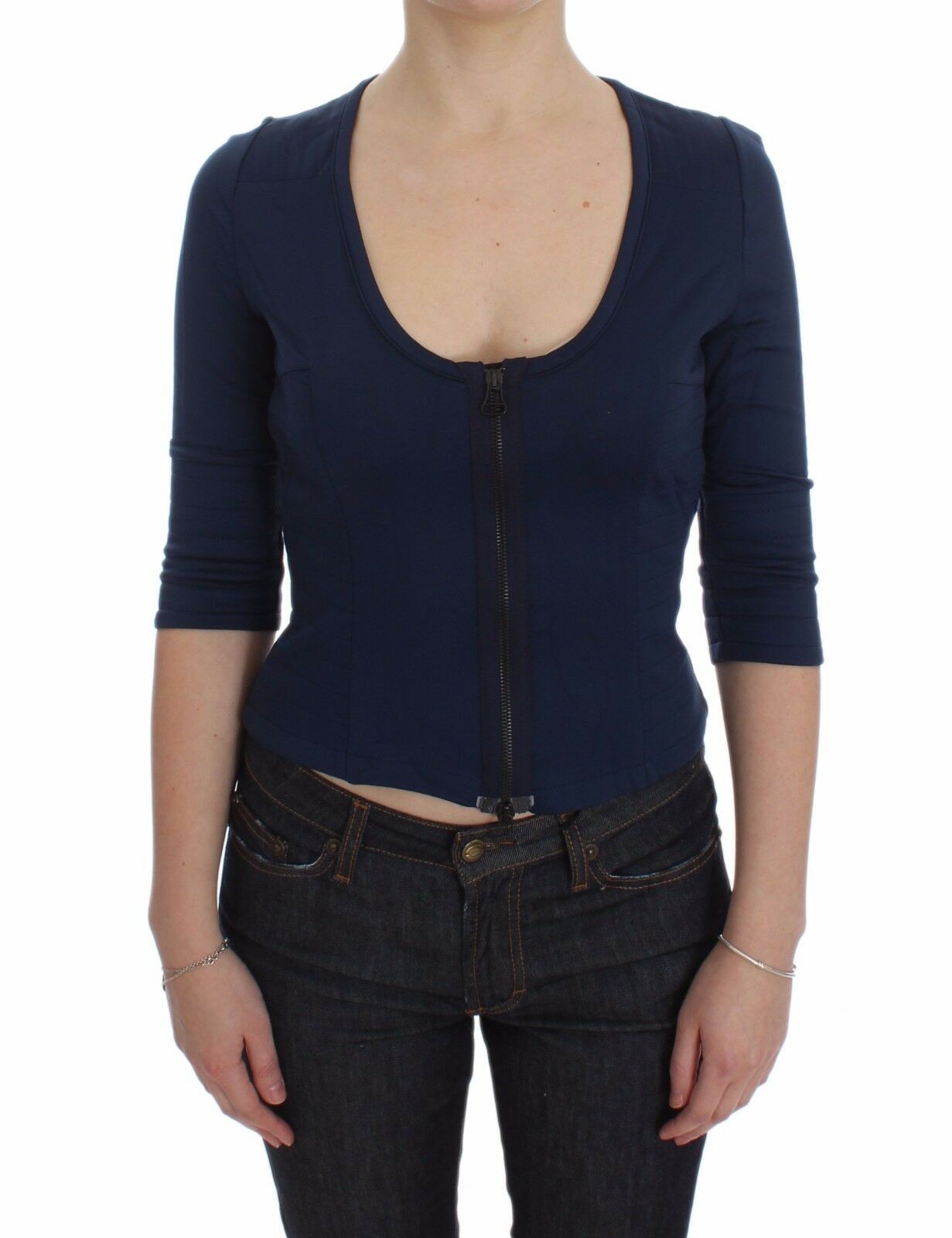 

Женский свитер Exte Cotton Top Zipper с глубоким круглым вырезом, синий