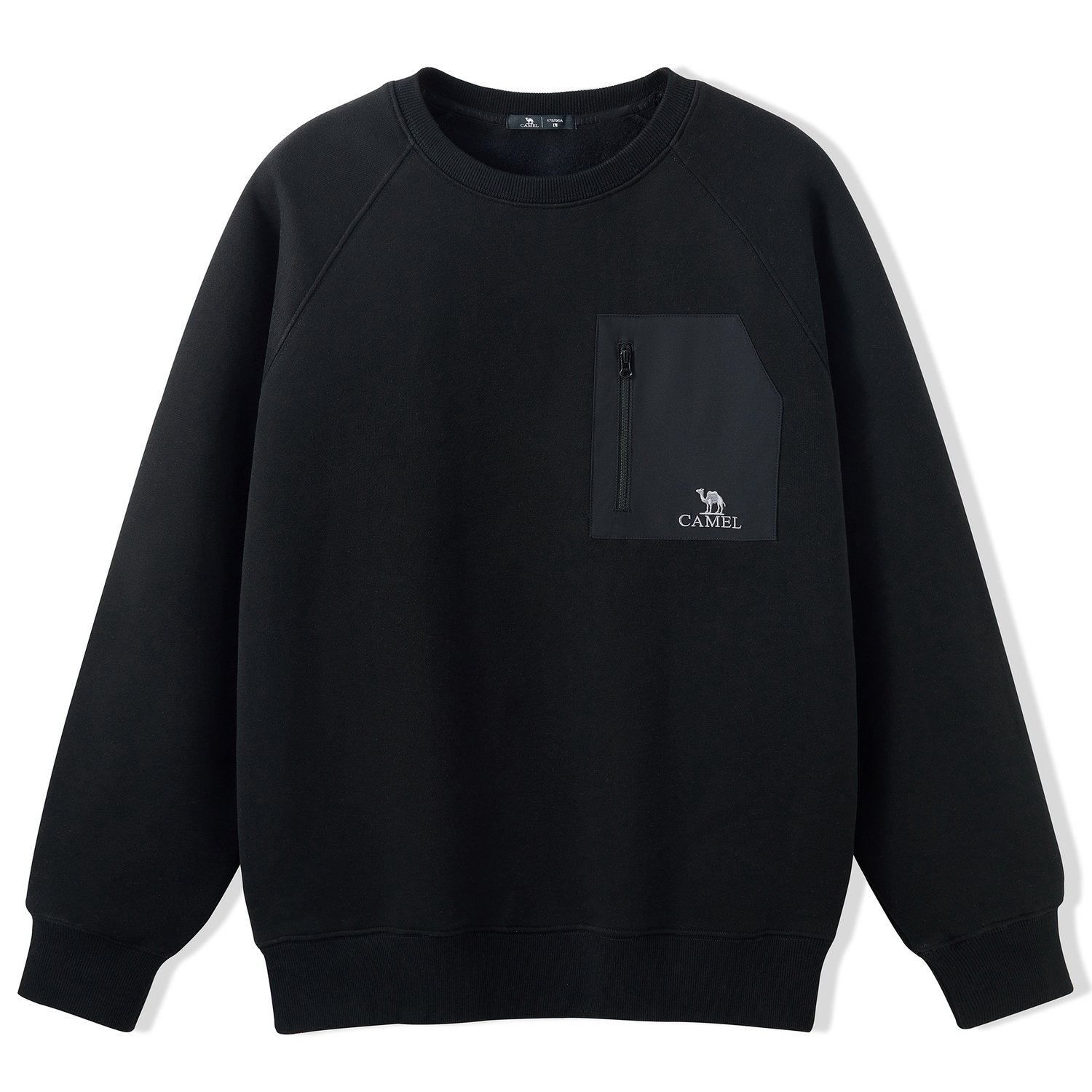 

Флисовая утепленная кожа стрейч мягкий топ с карманом пэчворк реглан приталенный худи men's CAMEL, черный